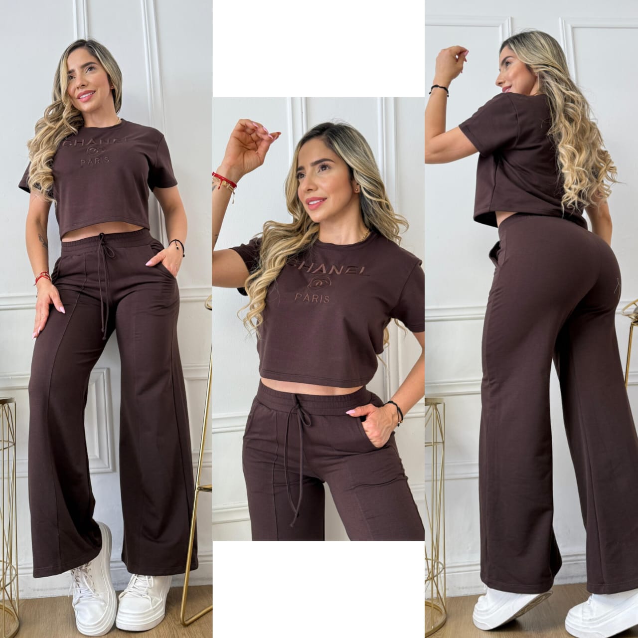 Conjunto bota campana bordado Chanel