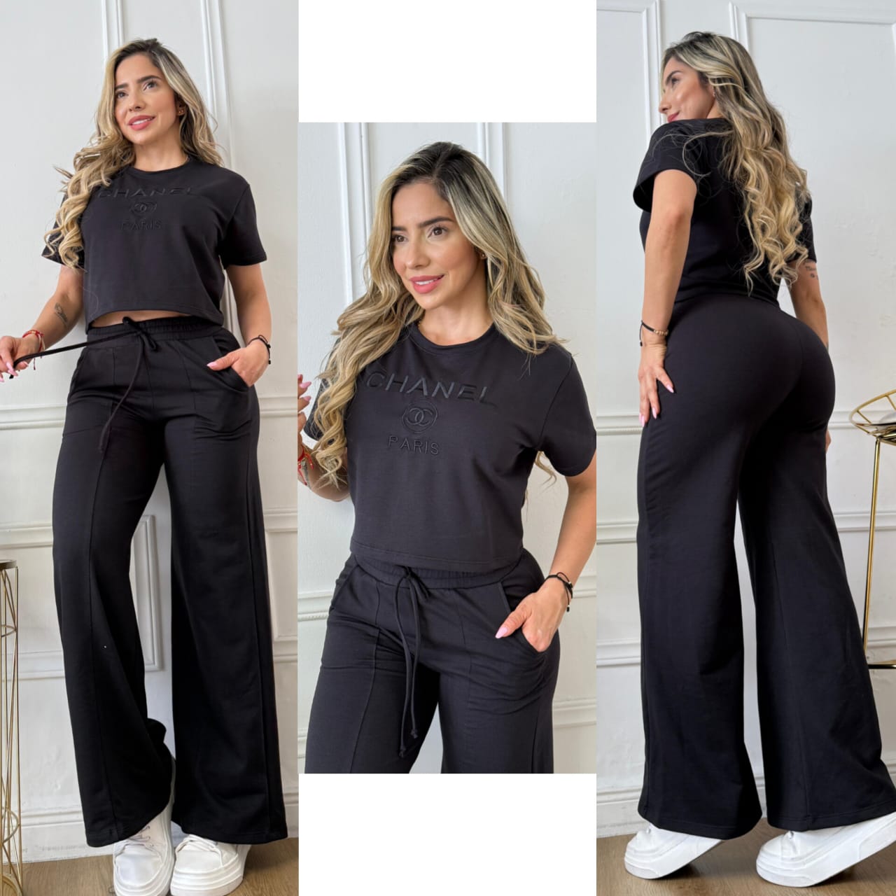 Conjunto bota campana bordado Chanel