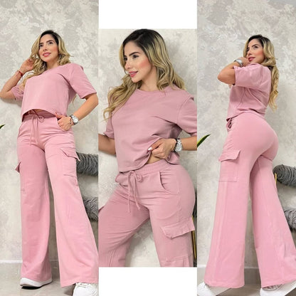 Conjunto blusón bota campana cargo