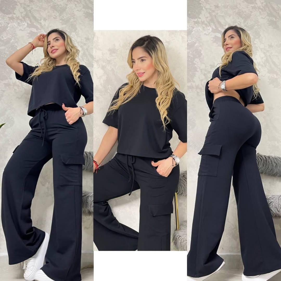 Conjunto blusón bota campana cargo